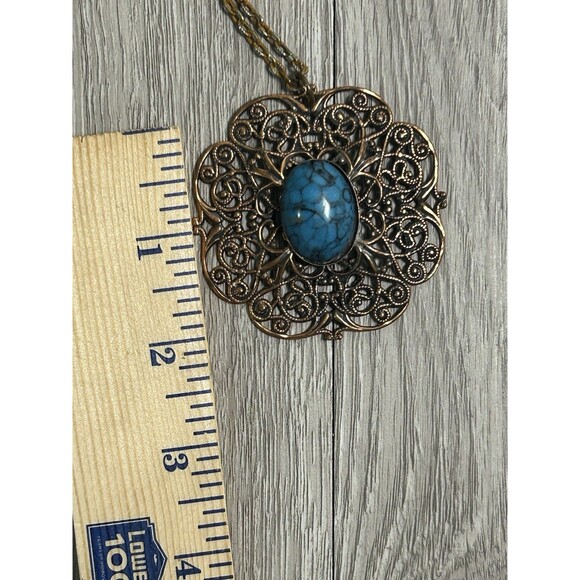 Vintage Copper Pendant Statement Necklace With Turquoise Stone READ - Picture 7 of 7